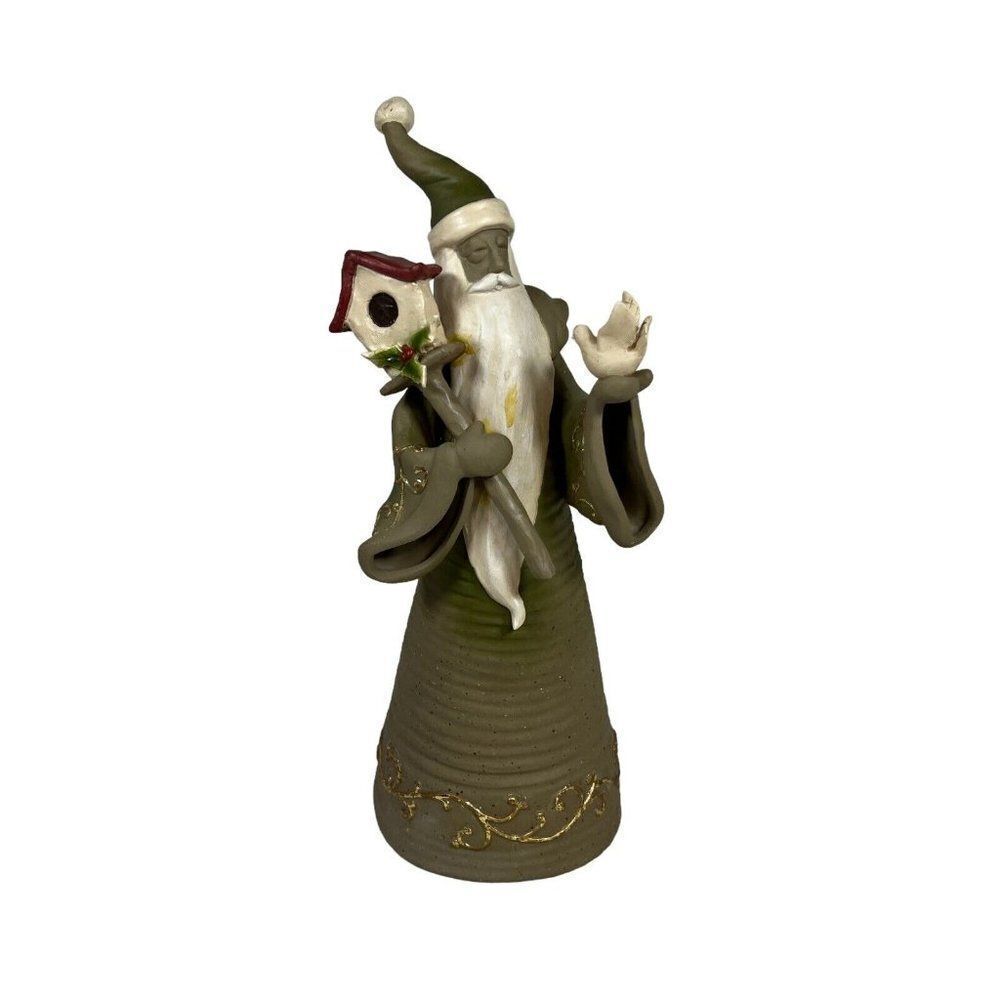 Vintage 10"  Wizard Santa Claus Holding Birdhouse Ceramic Decorations Mantle